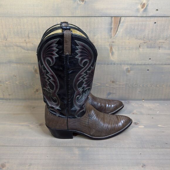 Vintage Dan Post Lizard and Leather Cowboy Boots Size 10 - Picture 9 of 9